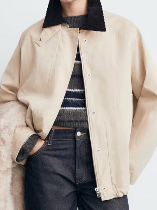 Mango Jackets & Blazers - Mango Beige Jacket with Black Corduroy collar 5160